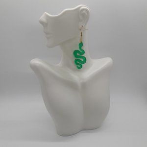 1 Pair- Medium Sized | Green | Jade Green | Frosted | Sea Glass-Inspired | Snake